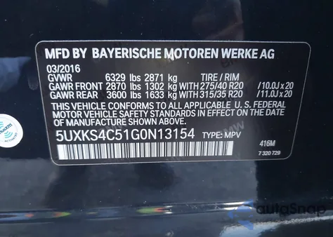 2016 BMW X5 xDrive35D from USA, damaged, VIN 5UXKS4C51G0N13154